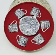 NIB 4 Porcelaine D'Auteuil Demitasse Espresso Cups Saucers Paris Street Map HTF
