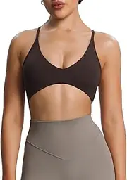 [Aoxjox] Women's Workout Deep V Cross Back Sport Bras Fitness Backless Padded Bra Yoga Crop Tank Top