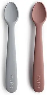 Mushie Silicone Baby Feeding Spoons | 1x Set of 2 Silicone Feeding Spoons for Babies & Toddlers | Material: Food Grade Silicone | Dishwasher Safe (Stone/Cloudy Mauve)
