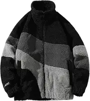 [QLXYYFC] Men's Women's Patchwork Stand-Up Collar Plush Jacket Fleece Jacket Stuff Y2K Clothes Winter Warm Plush Jackets Coat