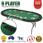 9 Player Folding Poker Table 3 Fold Oval Green Game Casino Tabletop Cup Holders