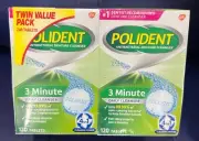 Polident 3-Minute Triple-Mint Antibacterial Denture, Effervescent Tablets 240 ct