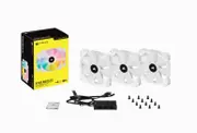 CORSAIR White SP120 RGB ELITE, 120mm RGB LED PWM Fan with AirGuide, Triple Pack with Lighting Node CORE