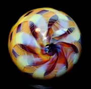 JUSTIN HOLLE GLASS MARBLE/1.190"-TIGHT TUMBLING BLOCKS-PURPLE,AMBER,SEAFOAM+