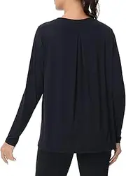 [MCEDAR] Women's Lightweight Loose Fit Long Sleeve Workout Top Pleated Back Crewneck Tee for Yoga Running Gym