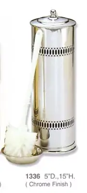 Gatco Round Toilet Bowl Brush Holder /Lid Chrome Finish 15"h x 5"d # 1336