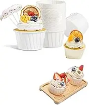 Honwor Oil-Proof White Cupcake Liners - 100pcs Muffin Baking Cups for Weddings, Birthdays, Parties, Baby Showers. Ramekin Holders with Elegance and Durability.