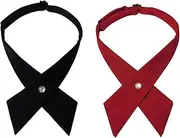 [JIHUOO] Pack of 2 Criss Cross Bow Tie Adjustable Tie School Uniform Pre-Tied Bows Cross Neck Bow Tie for Girls