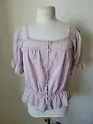 Listicle Mauve Short Sleeve Peasant Bohemian Top Lace Large Square Neckline New