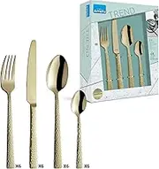 Amefa PVD Felicity Cutlery Set, Champagne, 24-Piece Cutlery Set, for 6 People, 18/0 Stainless Steel, 13/0 Blade Steel, Hammered Handle, with Knife, Fork, Spoon and Coffee Spoon