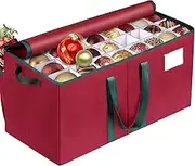 Christmas Ornament Storage Box, Store Up to 128 Ornaments, Durable Christmas Storage Container, Dual Zipper & Adjustable, Large Organizer Bin to Protect and Store Holiday Ornaments(Red)