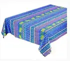 LE CLUNY, OLIVES & MIMOSAS, BLUE, PROVENCE COATED COTTON TABLECLOTH, 60" x 96"