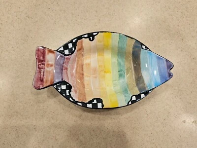 MACKENZIE CHILDS RAINBOW FISH SMALL DISH CERAMIC DESSERT SALAD ACCENT PLATE BOWL