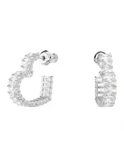 [Swarovski] Matrix Hoop Earrings Heart Small Rhodium Plated in White
