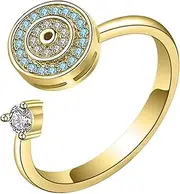 [Generic] Evil Eye Jewelry | Round Evil Eye Rhinestone Silver Ring | Fashion Fidget Jewelry, Adjustable Open Rings for Holiday Birthday