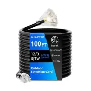 100 FT Outdoor Extension Cord with Multiple Outlets, 12 Gauge Heavy Duty Blac...