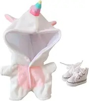 niannyyhouse Unicorn Clothes 20cm(7.8in) Plush Doll Clothes Onesies + Shoe 2-Piece Set Colorful Pajamas (White)