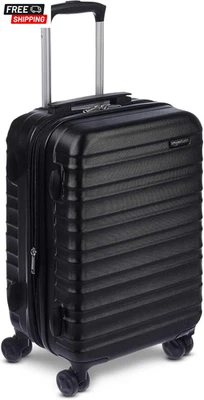 Amazon Basics Hardside Expandable Spinner Suitcase, Black, 55Cm Carry-On