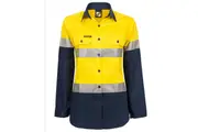 Workcraft Ladies Hi-vis Taped Vented Cotton Shirt WSL501 - Yellow/Navy