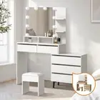 Oikiture Dressing Table Stool Set Makeup Mirror 10 LED Bulbs Cabinet
