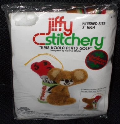 1979 Sunset Embroidery Jiffy Stitchery KRIS KOALA PLAYS GOLF Ornament Kit #108