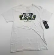 Volcom BMX T Shirt Youth Boys Large White Skater Skateboard Logo Casual Tee NEW