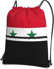 EdWal Flag Of The Syrian Arab Republic Print Drawstring Backpack Gym Bags Sports Bags With Zipper Pocket For Travel Swimming Beach, Black, One Size