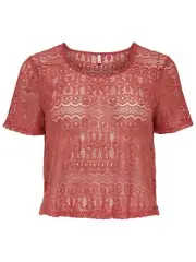 44/17 NEU ONLY Damen Bluse T-Shirt Top Oberteil Spitze kurz Gr. M 38 rot braun