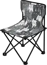 Cartoon Cute Black and White Cat Collapsible Camp Chairs for Adults Ultra Lightweight Folding Chairs with Carrying Bag