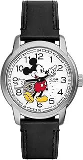[FOSSIL] Unisex Black Leather Mickey Mouse Analogue Watch, 40mm