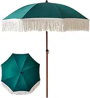 THBSHZMZR 6ft Boho Beach Umbrellas Fringe UPF50+ Outdoor Patio Umbrella With Tassel Green Table Umbrellas High Wind Umbrella