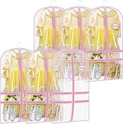 SLEEPING LAMB 6 Packs Clear Dance Garment Bags for Dancers with 4 Pockets, 40" Kids Dance Costume Garment Bag for Travel and Dance Competition, Hanging Clothes Storage for Dress, Uniform, Pink