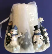 KOHL’S WHITE PILLAR CANDLE ON SNOWMAN-THEMED BASE NEW!