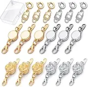 [ROADPLUM] 18 Pcs 3 Styles Magnetic Necklace Clasps and Closures, Rose Round Cylindrical Jewelry Magnetic Clasp Connector Locking Magnetic Clasp Bracelet Extender for Jewelry Making (Gold, Silver)