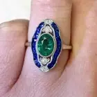 Emerald &Sapphire Lab Created 2Ct Art DecoEngagement Ring 14K White Gold Plated