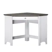 Maestro Furniture Beanca Compact Study Writing Office Corner Desk W/ Drawer - Grey Oak & White