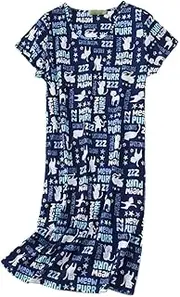 [PNAEONG] Women's Cotton Nightgown Sleepwear Short Sleeves Shirt Casual Print Sleepdress