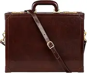 [Time Resistance] Leather Attache Case - Full Grain Italian Leather Briefcase - Laptop Bag up to 15” - Hard Case with Lock