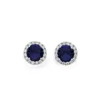 Silver Blue & Round Cz Halo Stud Earrings in Blue