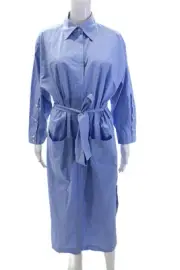 Seventy Womens Cotton Collar Button Front Belt Shirt Dress Blue Size 48