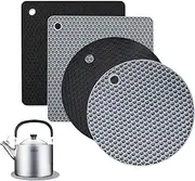 SUNYFUNY Silicone Trivet Mats - 4 Pack Heat Resistant Kitchen Mats, Non-Slip Kitchen Hot Pads for Countertops, Hot Pots, Hot Dishes, Jar Opener & Spoon Holder (7x7 Inch, 2 Round & 2 Square)
