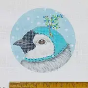 Hand painted HP Needlepoint Canvas Melissa Shirley Vicki Sawyer Penguin 5" dia