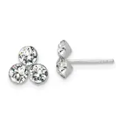 Sterling Silver Rh-Plated Crystal 3-Stone Post Earrings