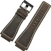 [ALMVIS] 33 * 24mm Convex End Italian Leather Watch Band Series BR01 BR03 Strap Watchband Bracelet Belt Ross Rubber Man Fit for Bell(Gray Black,Silver Clasp)