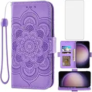 [Asuwish] Phone Case for Samsung Galaxy S23 5G Wallet Cover with Tempered Glass Screen Protector and Leather Flip Credit Card Holder Cell Accessories S 23 23S GS23 G5 SM-S911U 6.1 inch Women Men Purple