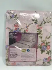 New Vintage Sears ROSE TWILIGHT Twin Fitted Sheet PINK Floral Flower Percale Mod