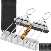 2Pcs Kabob Skewers Set with Oil Brush Barbecue Chart and Small Holder Stainless Steel 3 Way Grill Skewers 3 Prongs Grilling Skewers Set Easy to Use Push Bar Slider Grill Skewers for Meat Chicken
