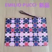 Emilio Pucci Leather Clutch Hand Bag Larg Pouch Women With Boc auth