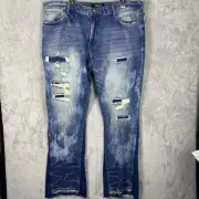 Akoo No Rivals Distressed Denim Hip Hop Jeans Size 44x34 Patches Bleach Holes