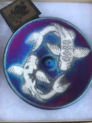 Koi Yin Yang Incense Burner, Raku Pottery handcrafted & signed
